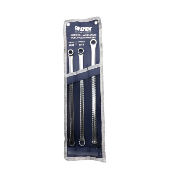 Juego 3 Llaves Combinadas Estriadas Largas Correa Poly-v Bremen 8053 Color Plateado